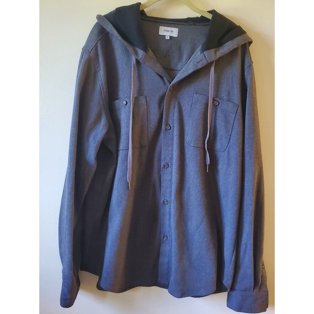 Hyden Yoo Men's XL Hooded Charcoal Grey Button Front Style Shacket MCTSIS871